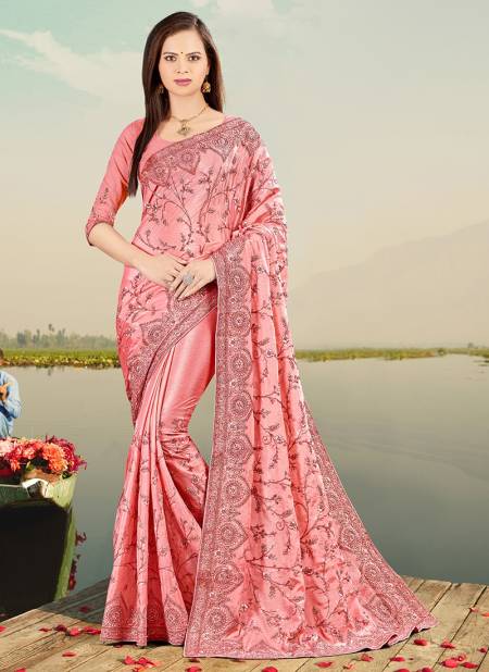 Gajari Colour FIRSTCRY Designer Fancy Party Wear Chinon Heavy Resham Embroidery With Stone Work Latest Saree Collection 5224